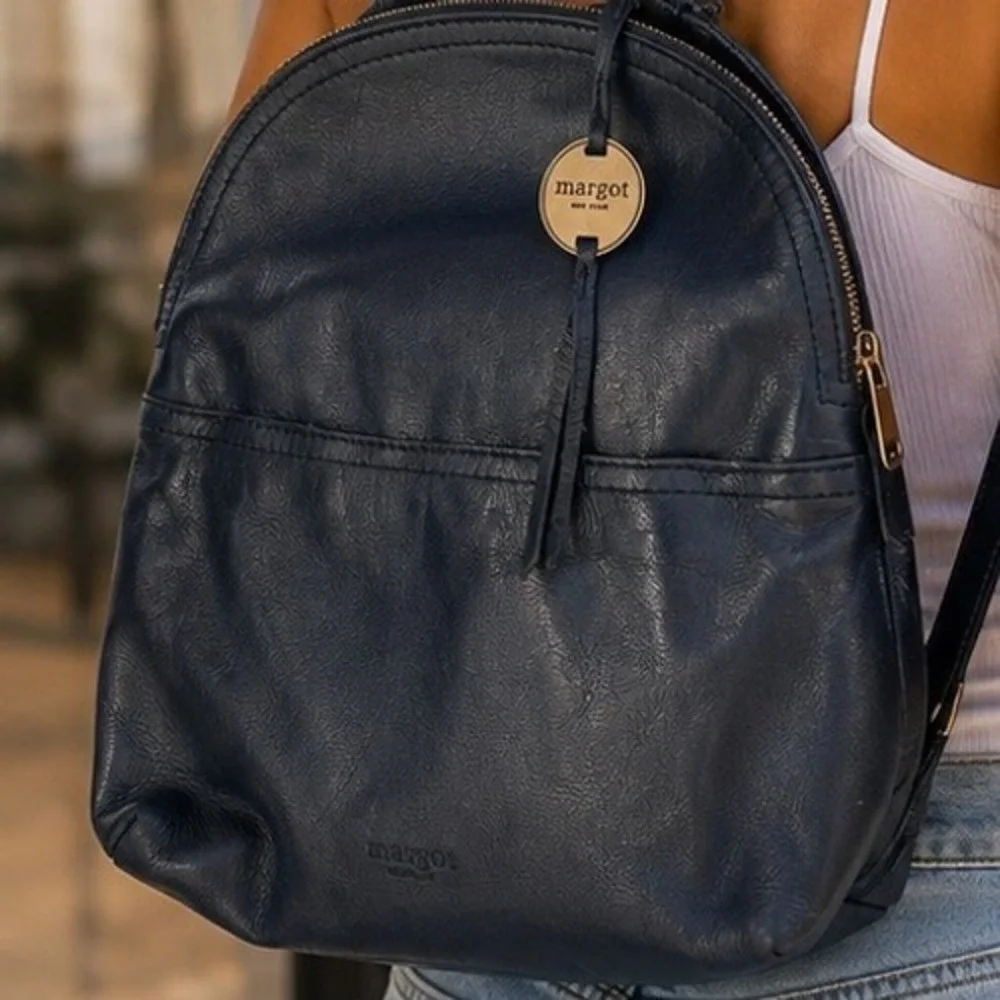 Margot New York Black Genuine Leather Dome Backpack Gold Hardware Small Mini
